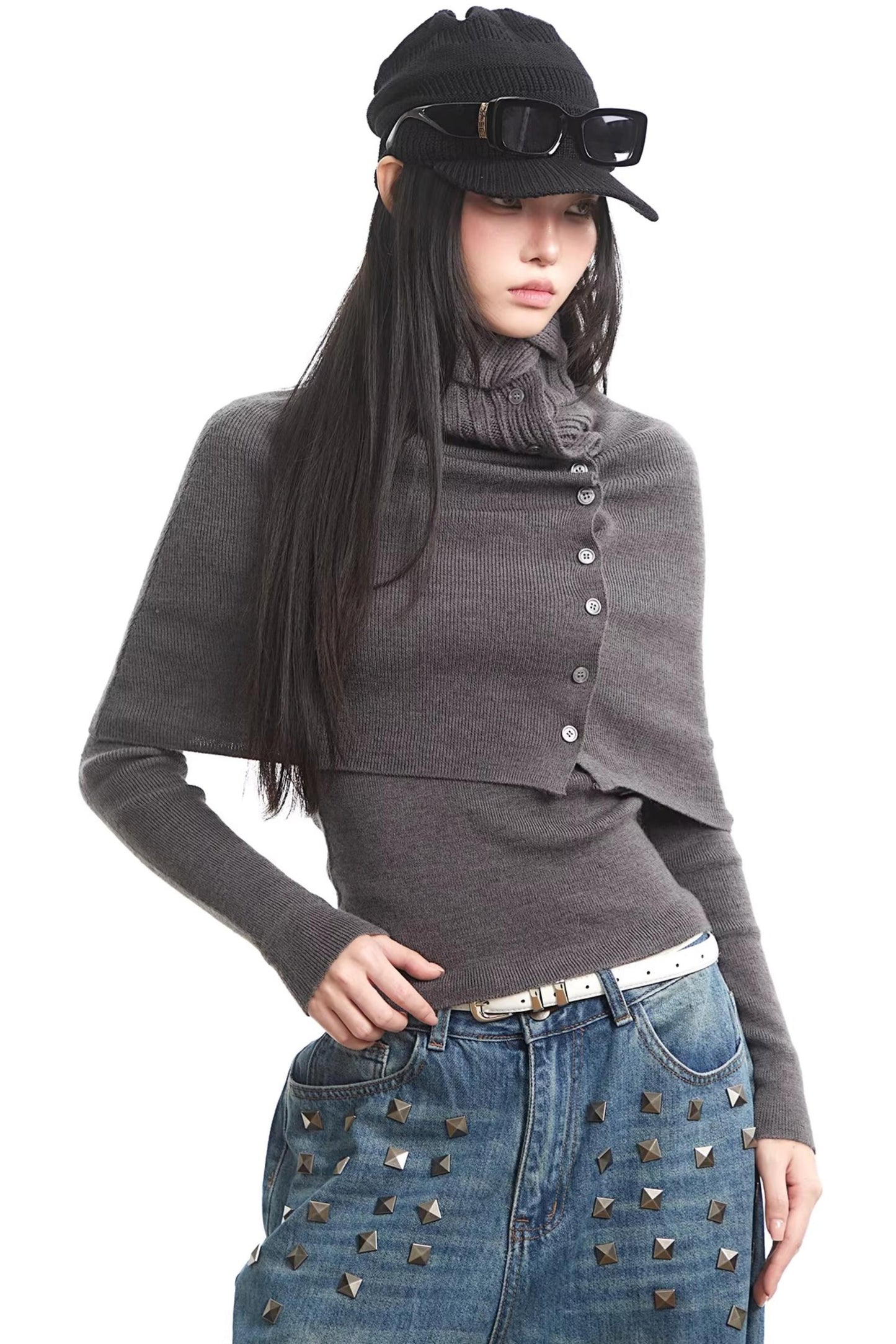 Gray Knitted Turtleneck Sweater