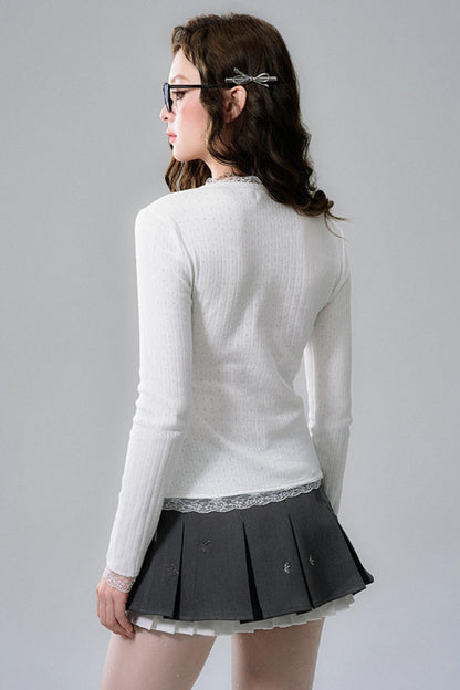 Lace-Trimmed V-Neck Henley Top