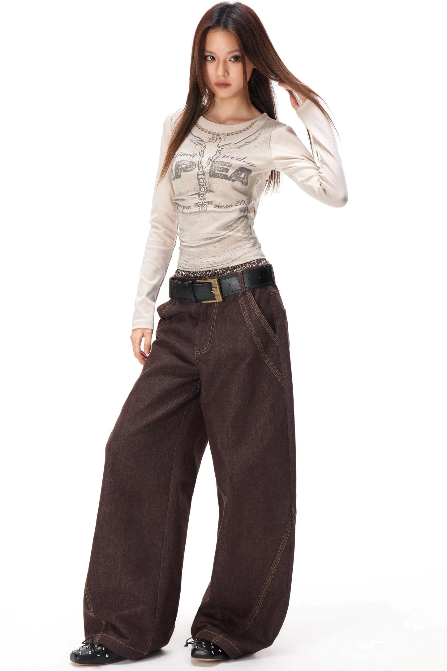 Retro Color-Blocked Denim Pants