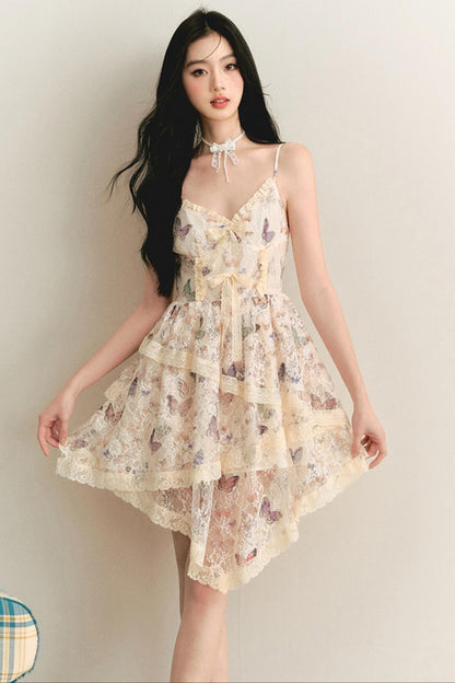 Butterfly Lace Halter Dress