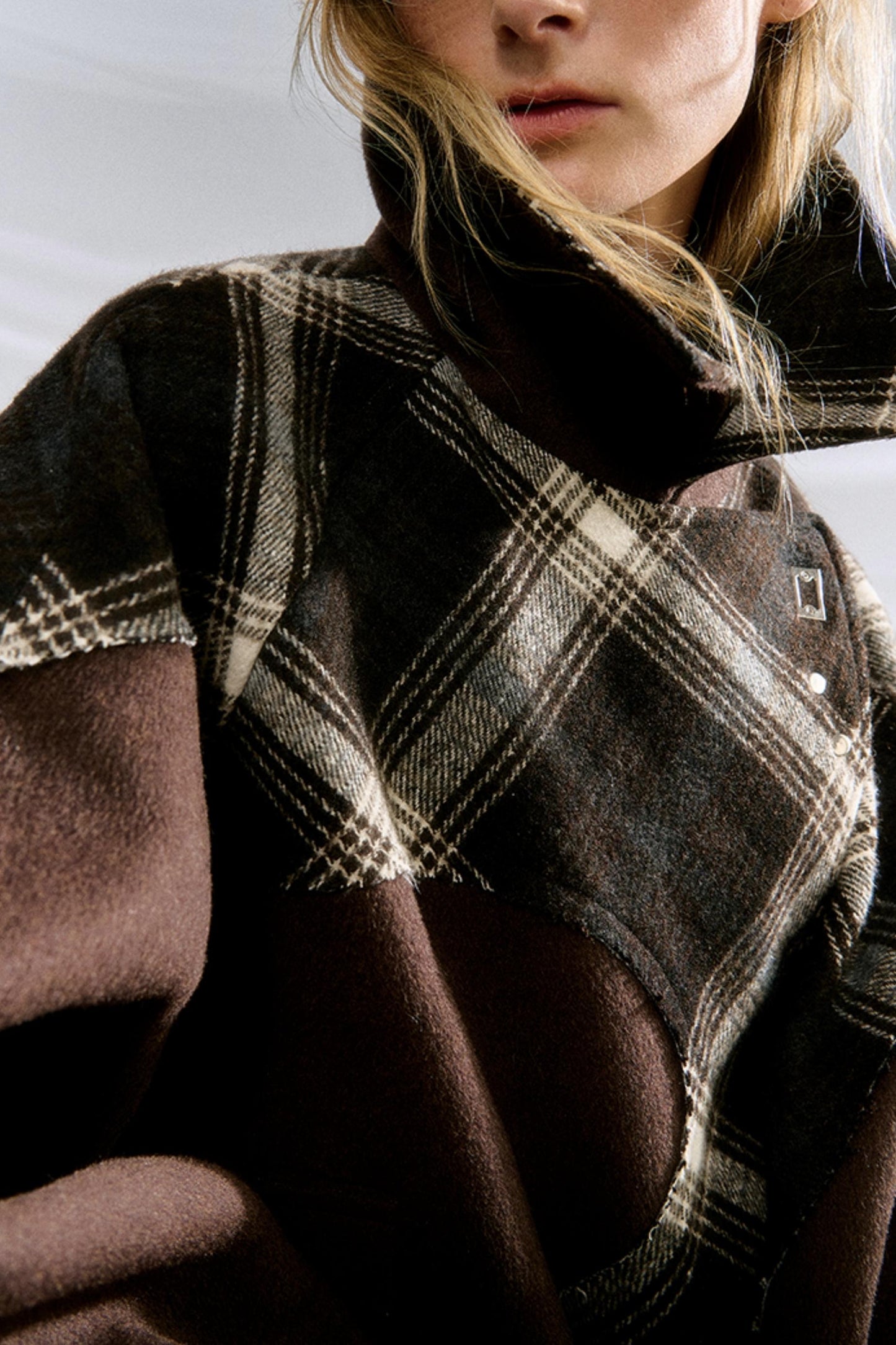 OVERSIZED CHECKED TWEED RAGLAN JACKET