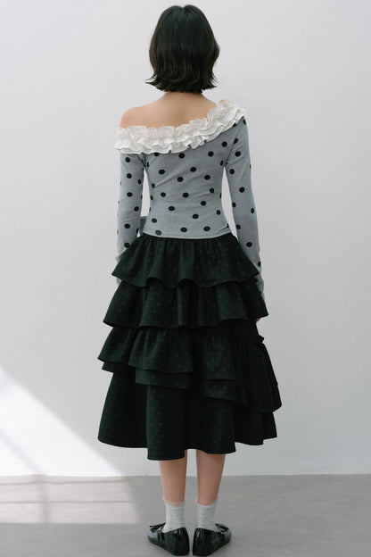 Sweet Slanted Shoulder Long-sleeved T-shirt