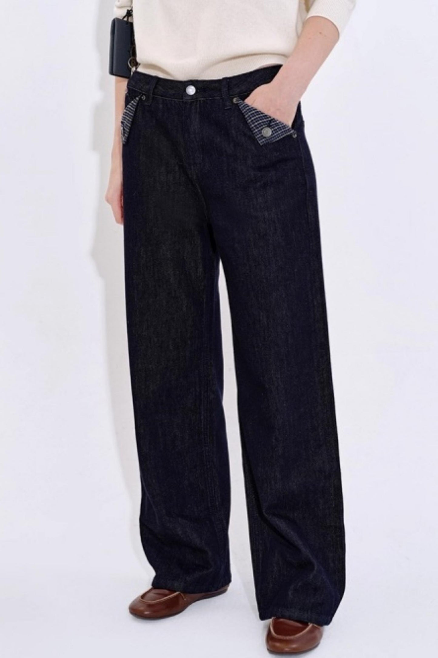 Yuppie Check Contrast Straight Jeans