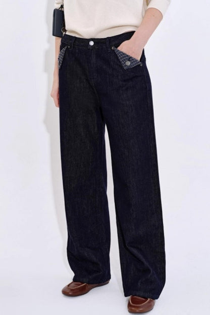 Yuppie Check Contrast Straight Jeans