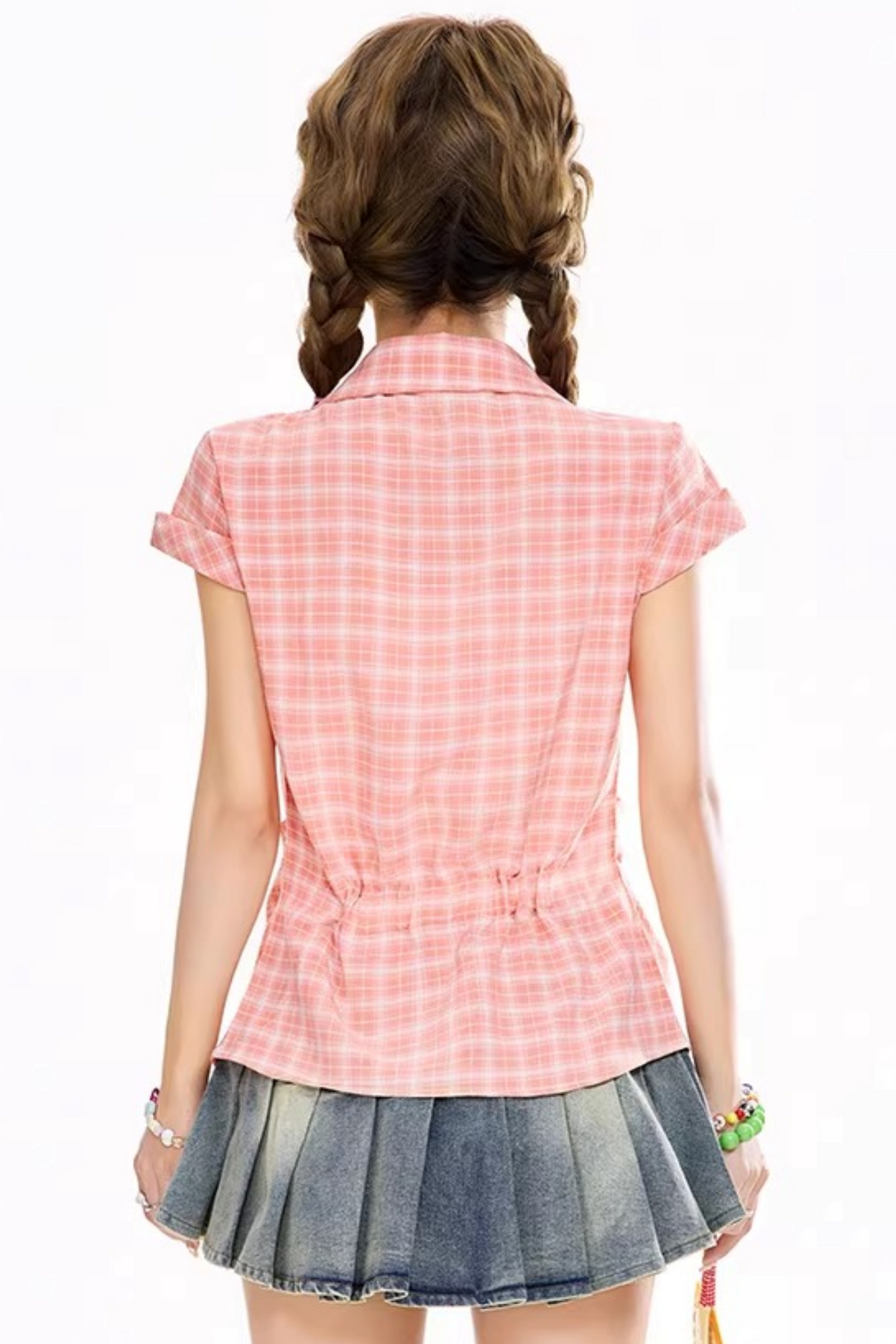 Retro-Bluse mit Karomuster und schlank machendem Schnitt