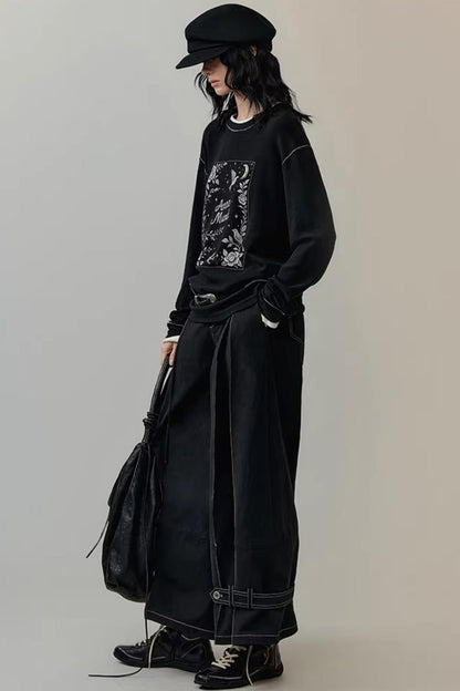 Embroidered Rose Color-Block Blouse