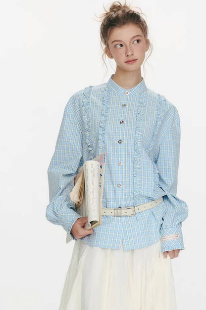 Gewebtes, geschwungenes Rüschenhemd