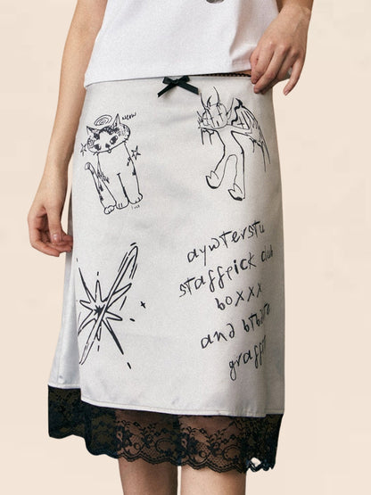 Lace Stitched Graffiti Skirt