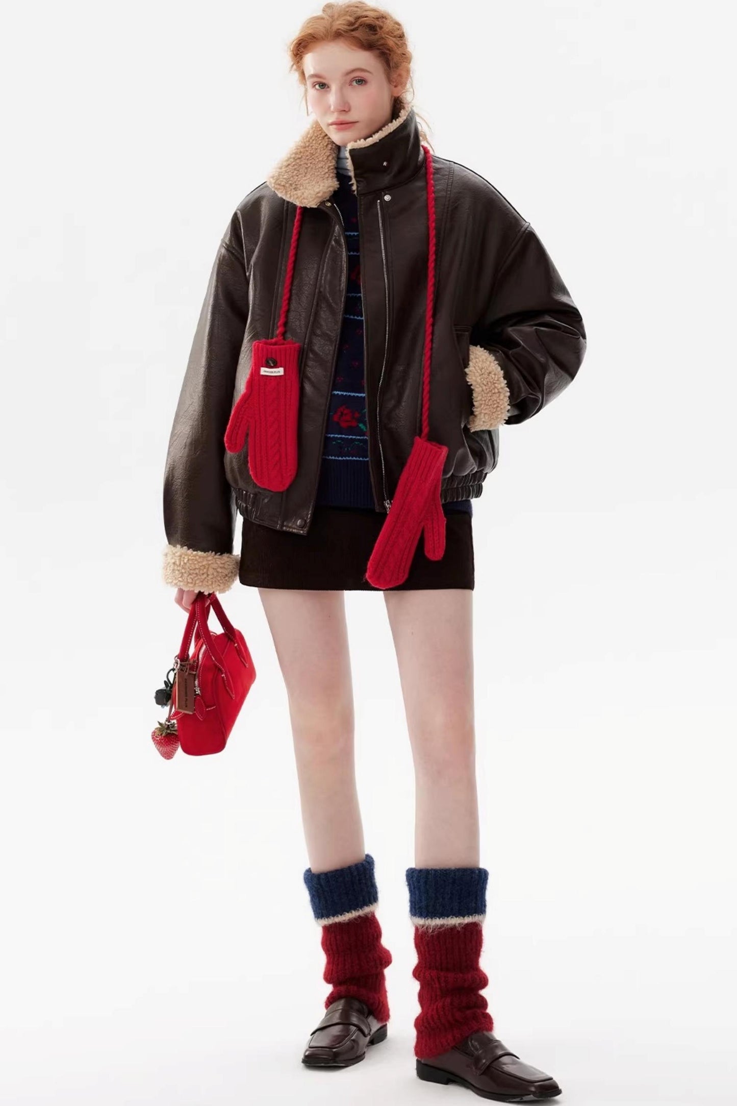 Sheepskin Collar Leather Jacket