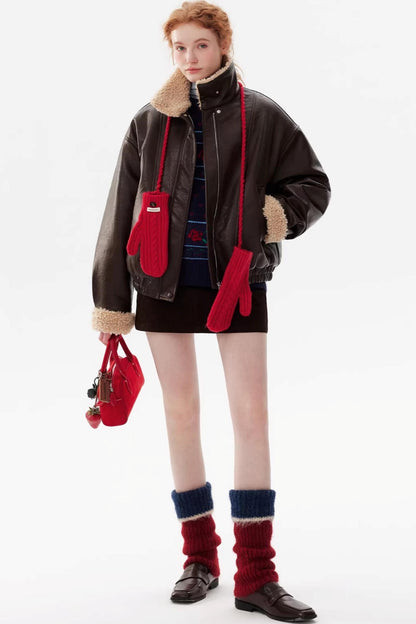 Sheepskin Collar Leather Jacket