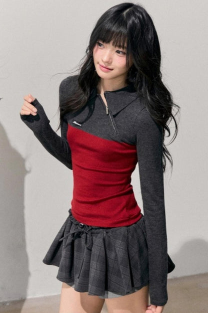 American Long-Sleeve Polo Collar Knit Top