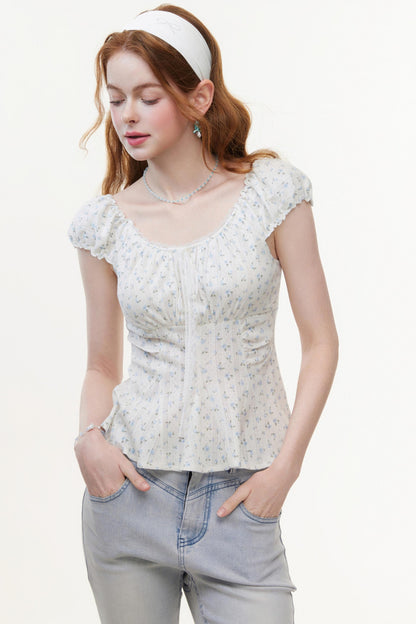 Floral Knit Bubble Sleeve Blouse