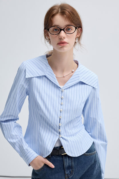 SPRING FALL BLUE STRIPE WAIST SHIRT