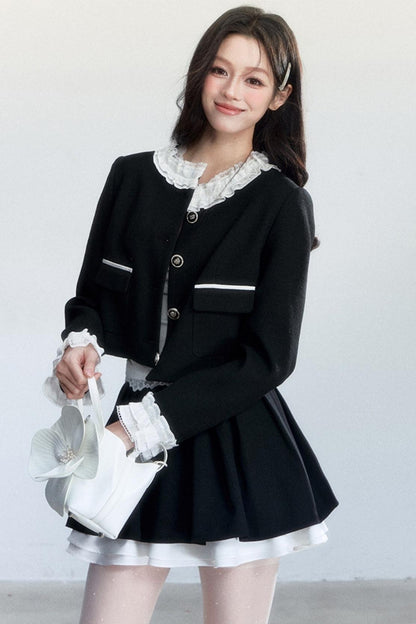 Ink-Colored Lace Jacket and Skirt Set-Up