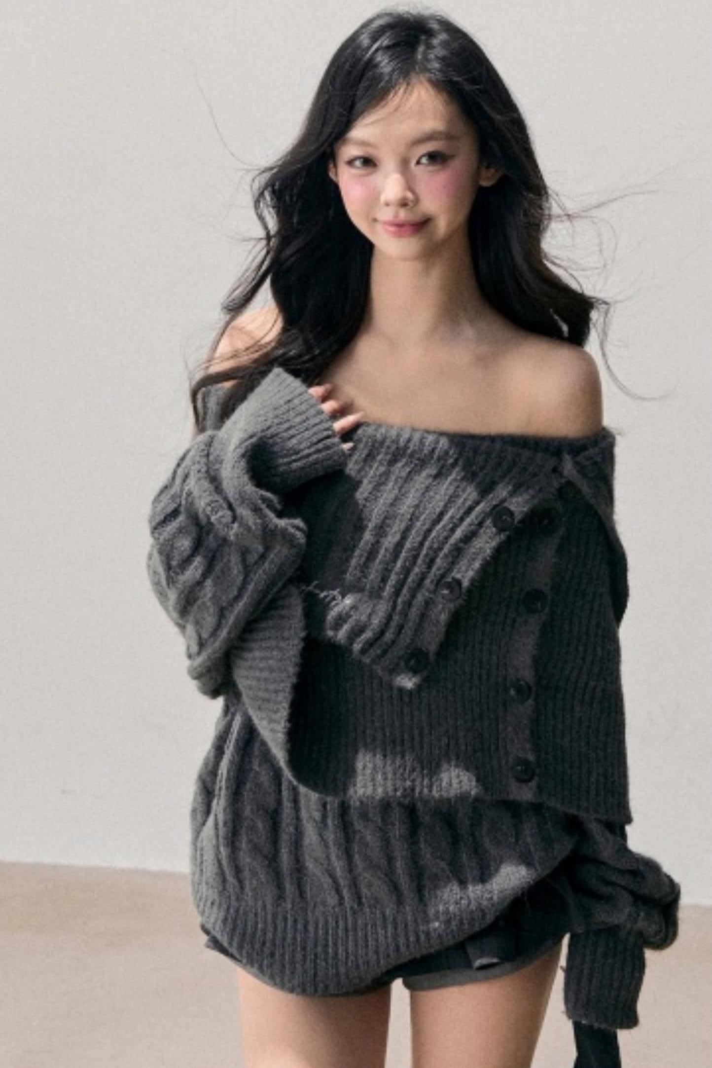 One-Shoulder Knitted Sweater Set