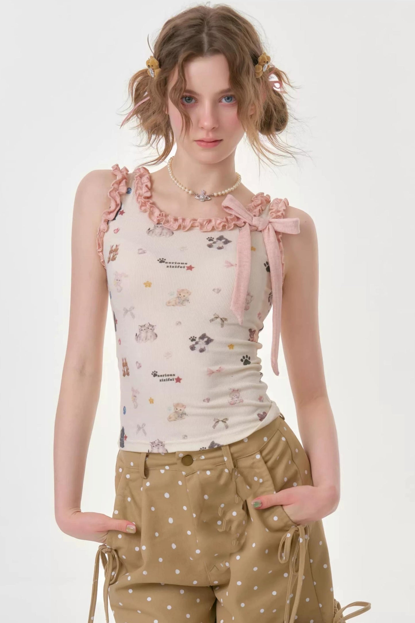 Playful Apricot Ruffled Camisole