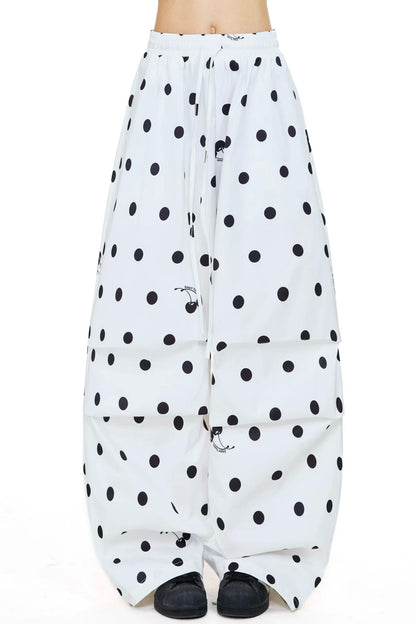 Retro Polka Dot Wide-Leg Casual Pants