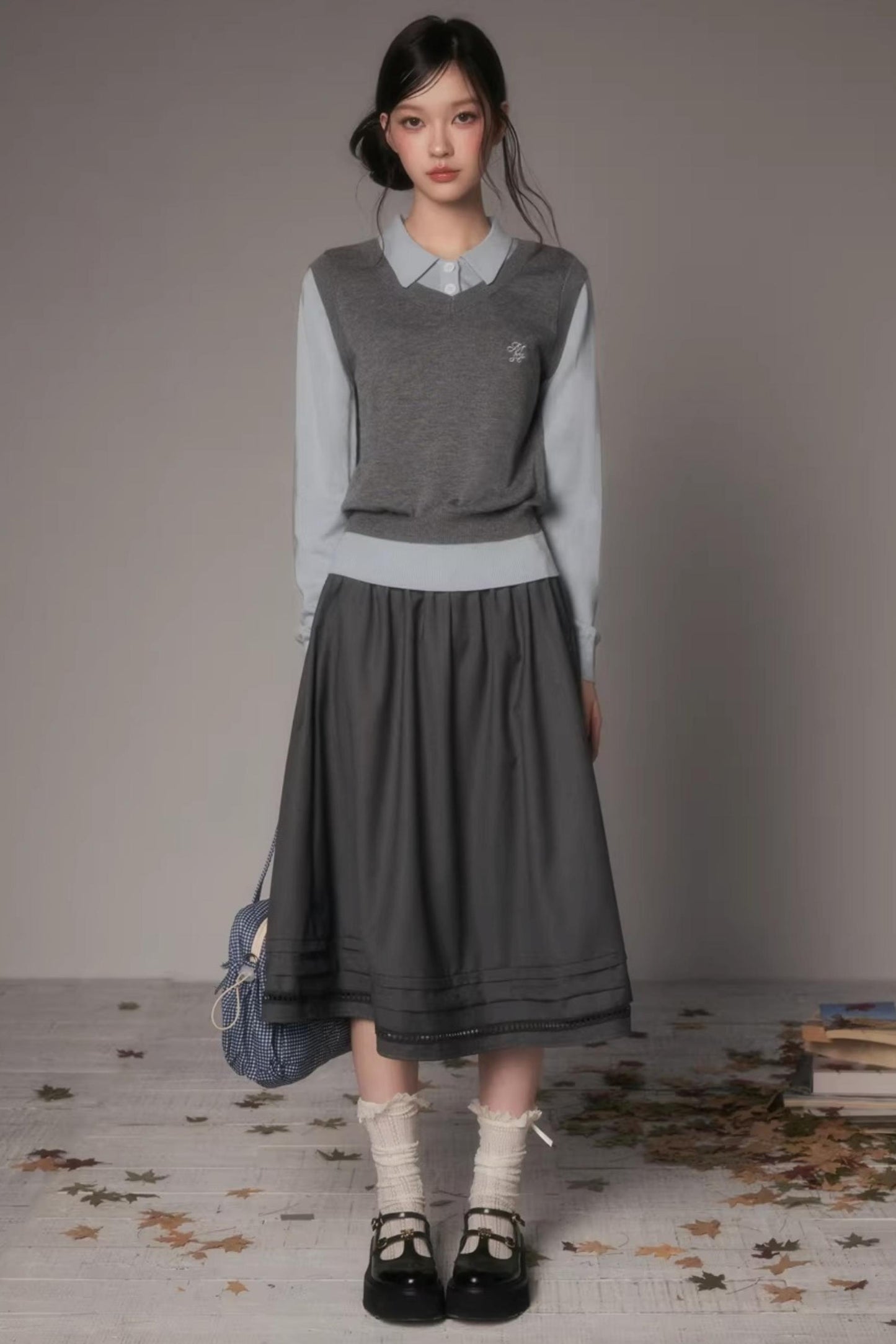 Embroidered Hollow-Out A-Line Skirt