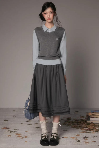 Embroidered Hollow-Out A-Line Skirt