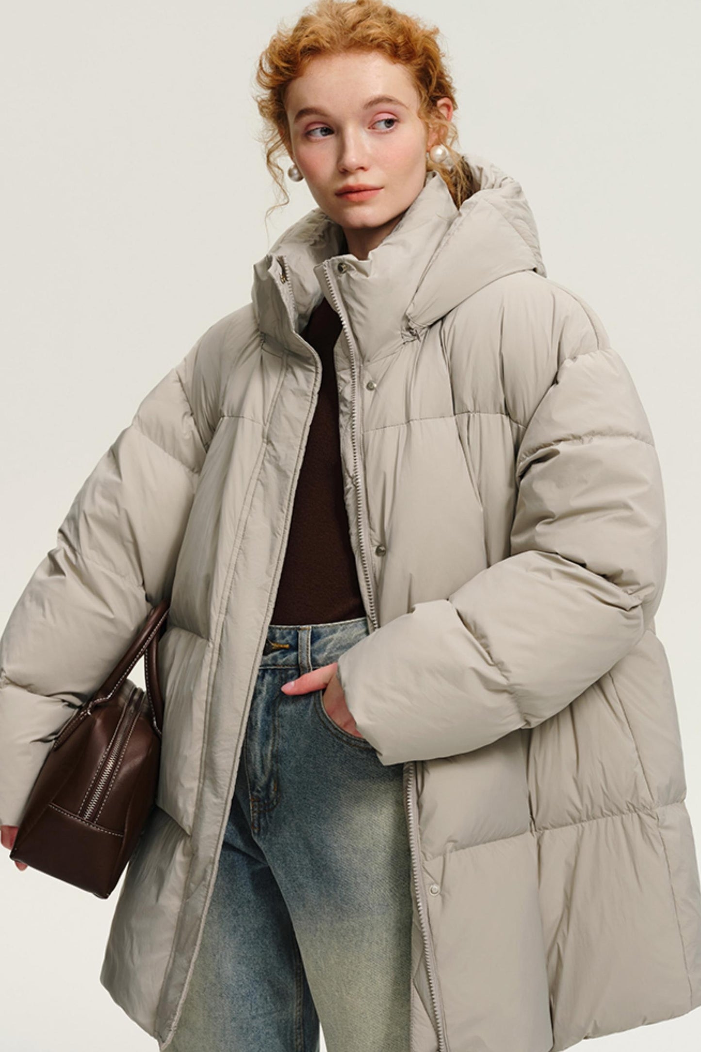 Korean Hooded Mid-Length Duck Down Jacket