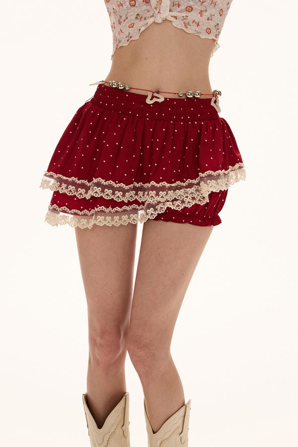 Pink Polka Dot Layered Half-Skirt