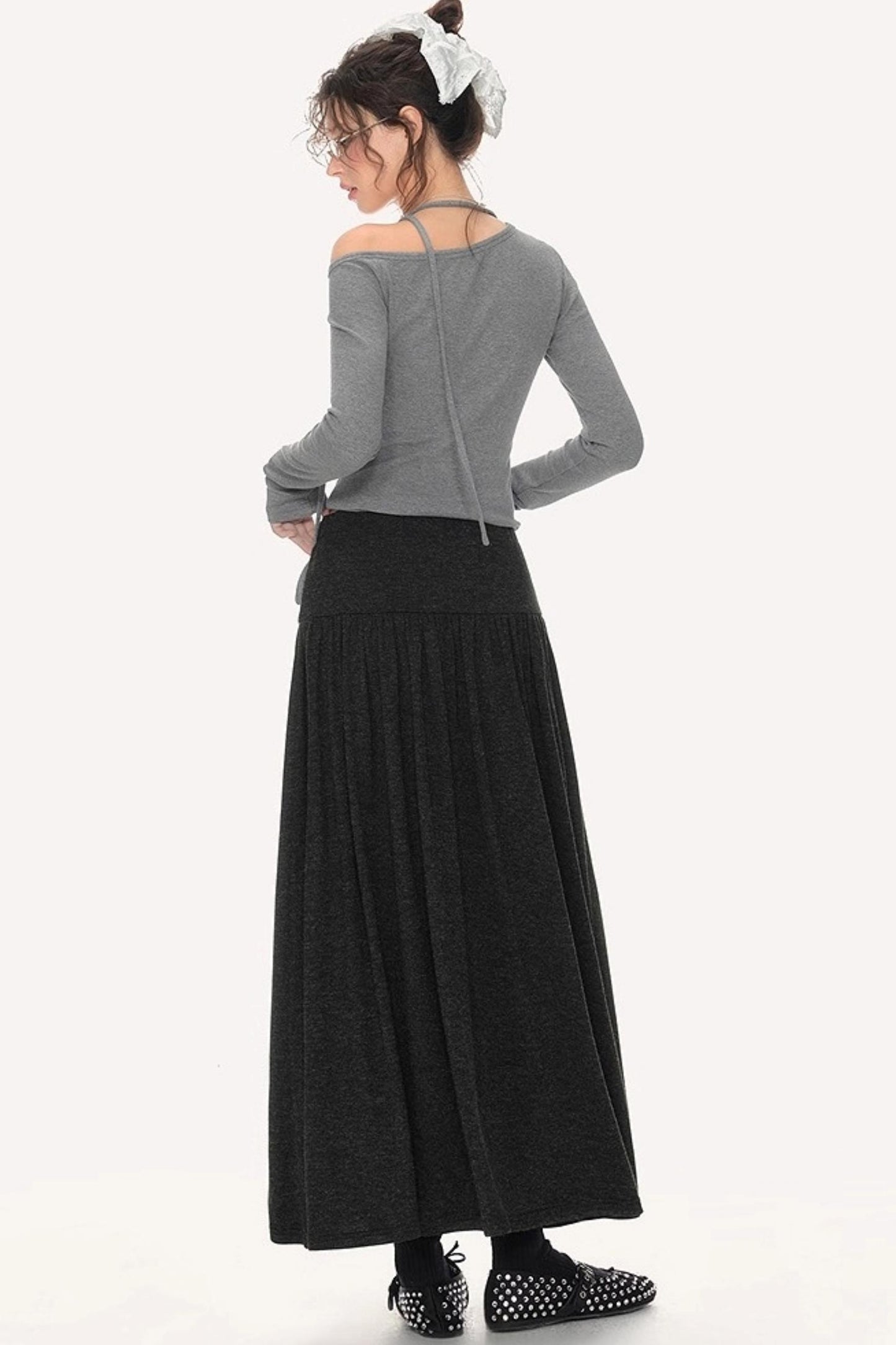 French Pleated Long Skirt