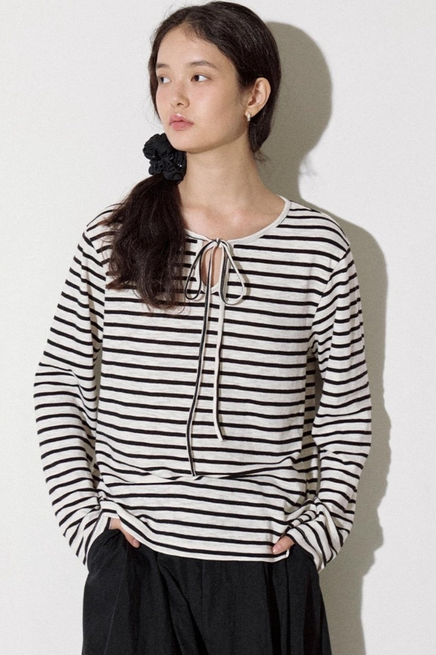 Classic Striped Bamboo Lace-Up T-Shirt