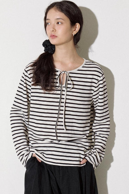 Classic Striped Bamboo Lace-Up T-Shirt