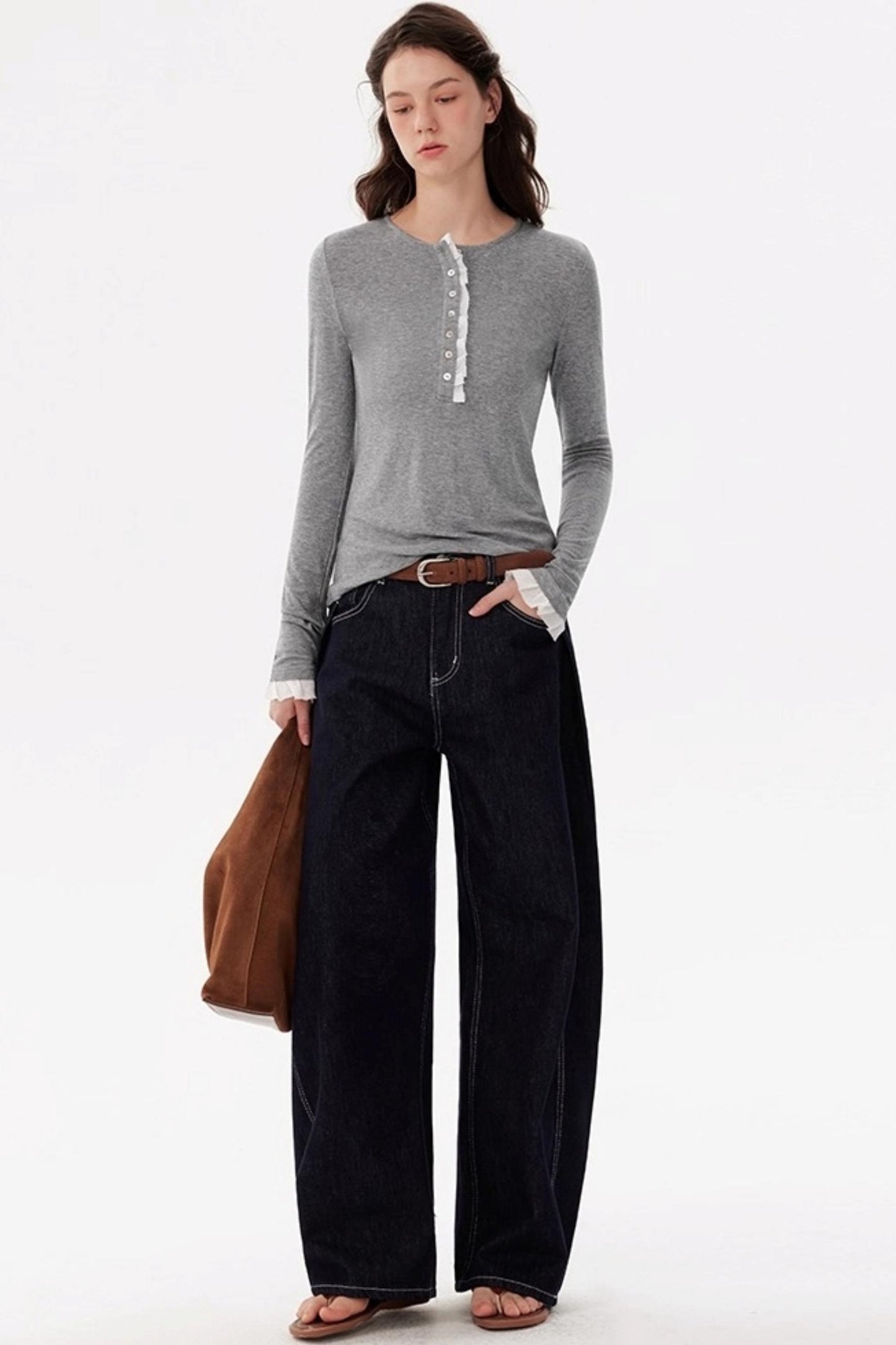 Ruffled Tencel Knit Base Layer Top