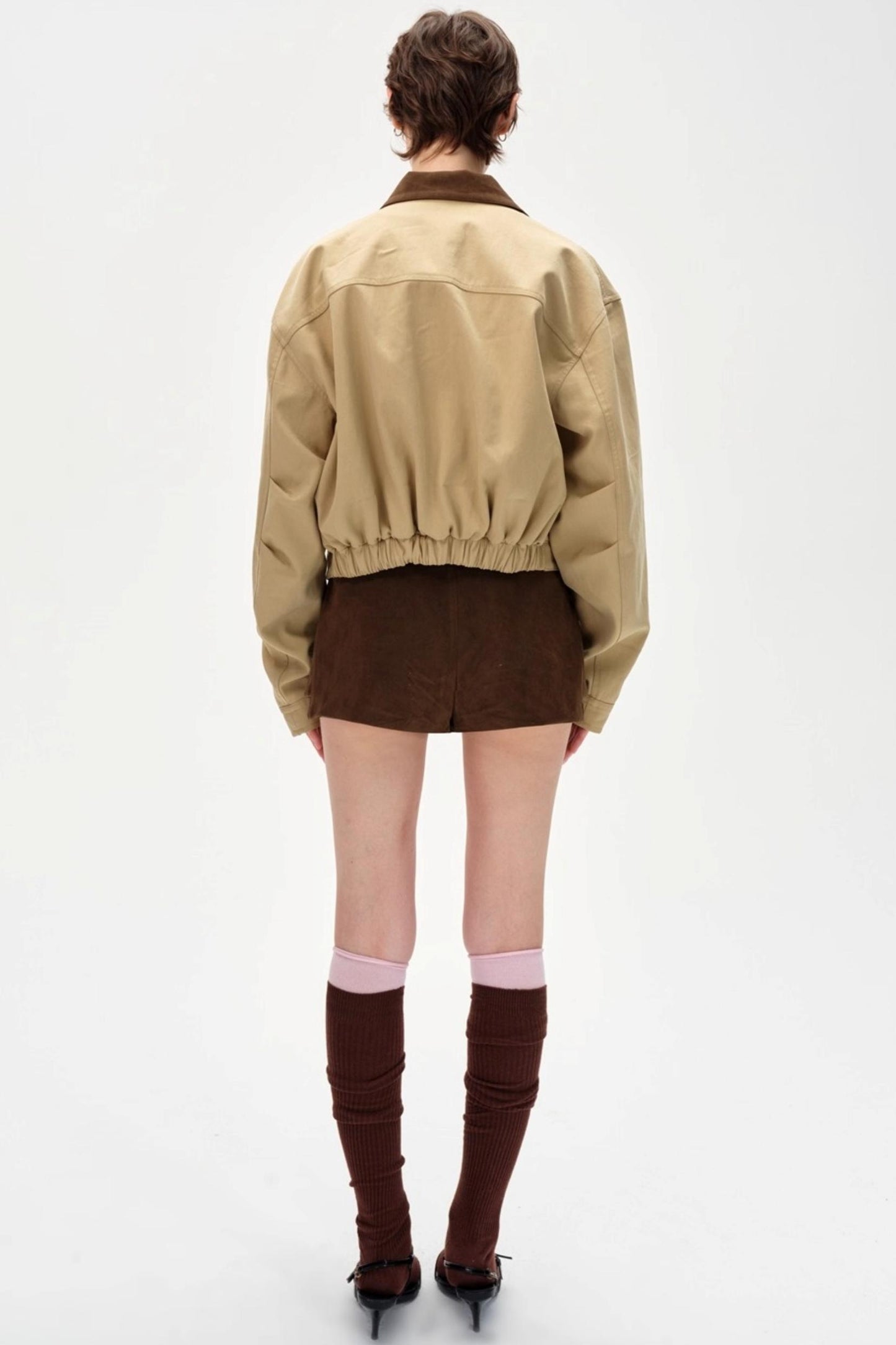 Color-Blocking Lapel Cargo Jacket