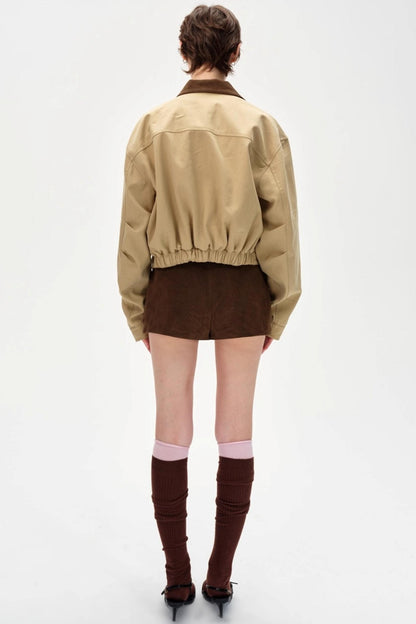 Color-Blocking Lapel Cargo Jacket