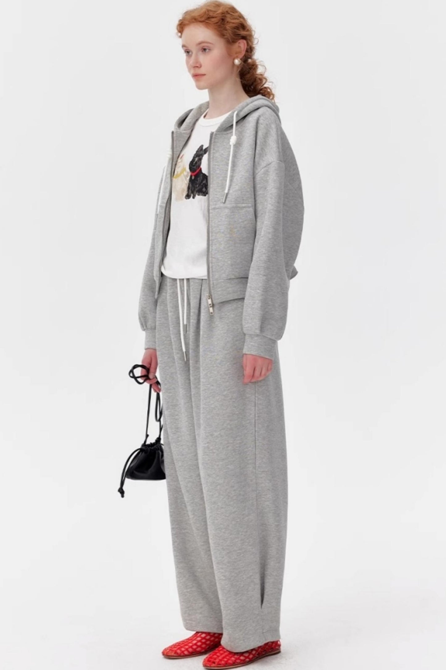 Gray Luxe Zip-Up Pants Set