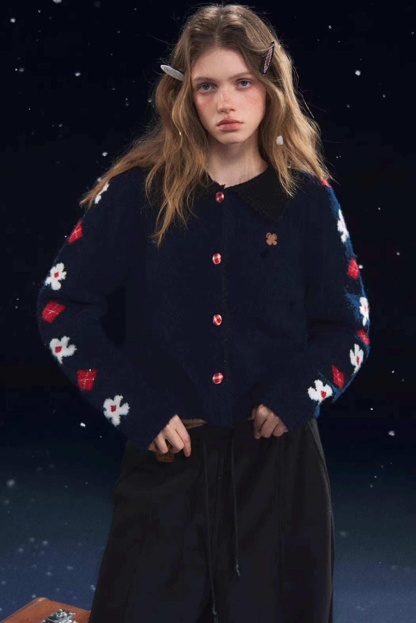 Retro Floral Jacquard Lapel Cardigan