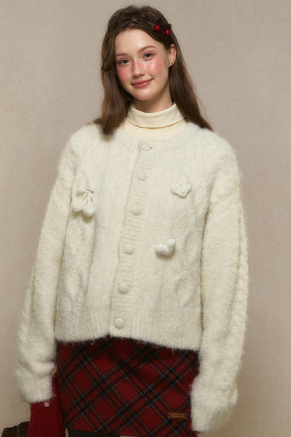 Winter Flower Appliqué Sweater Jacket Set-Up