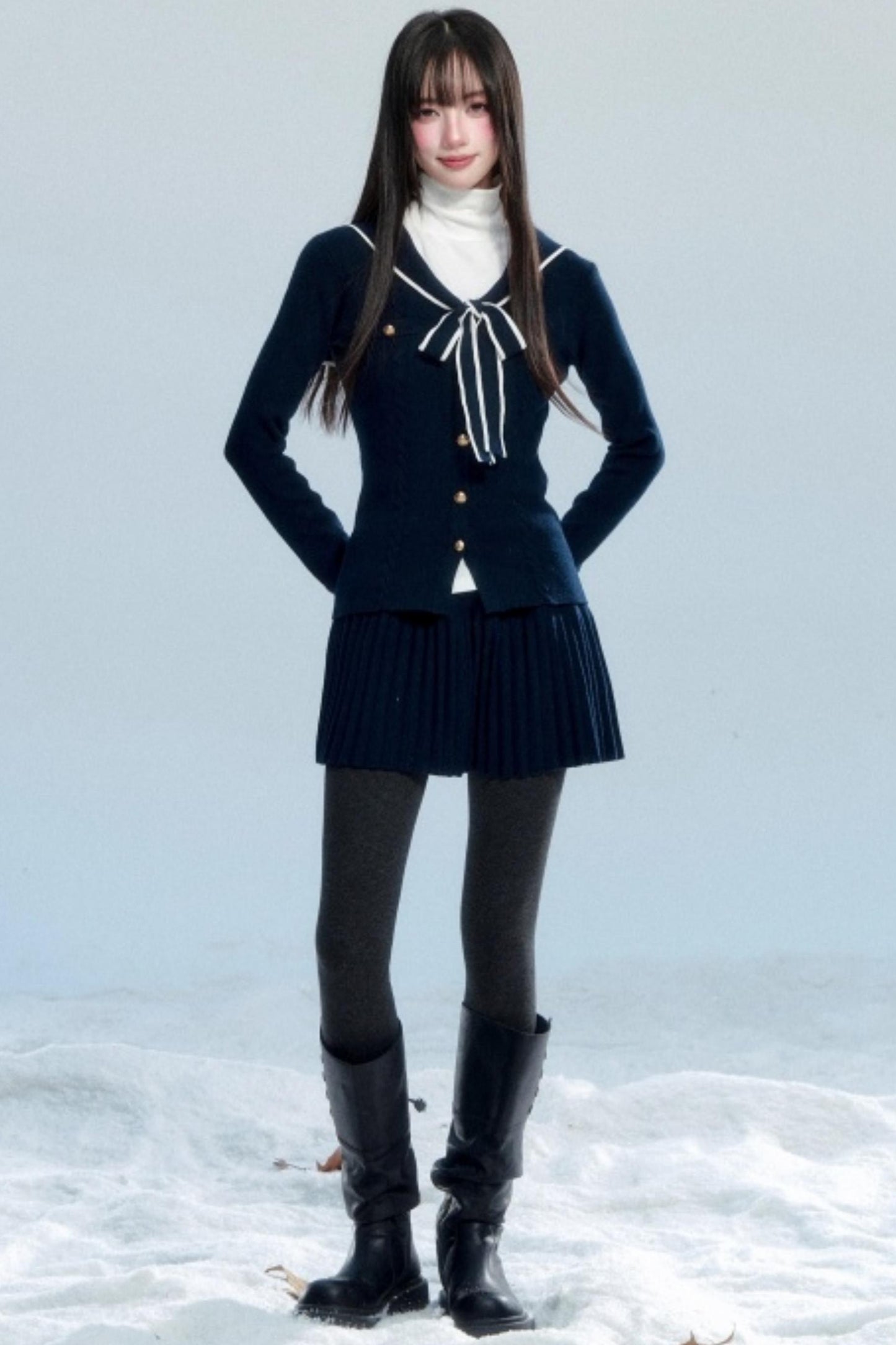 Navy Collar Knit Top