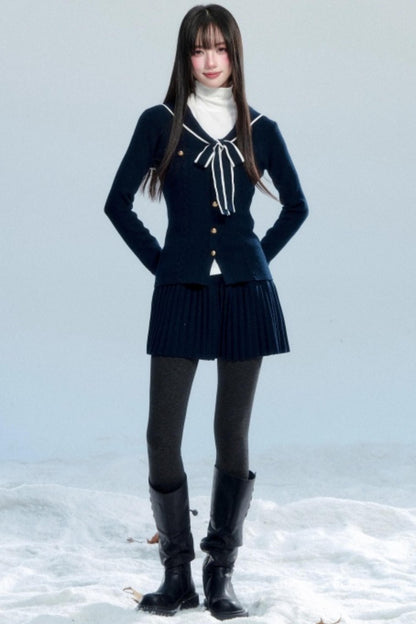 Navy Collar Knit Top