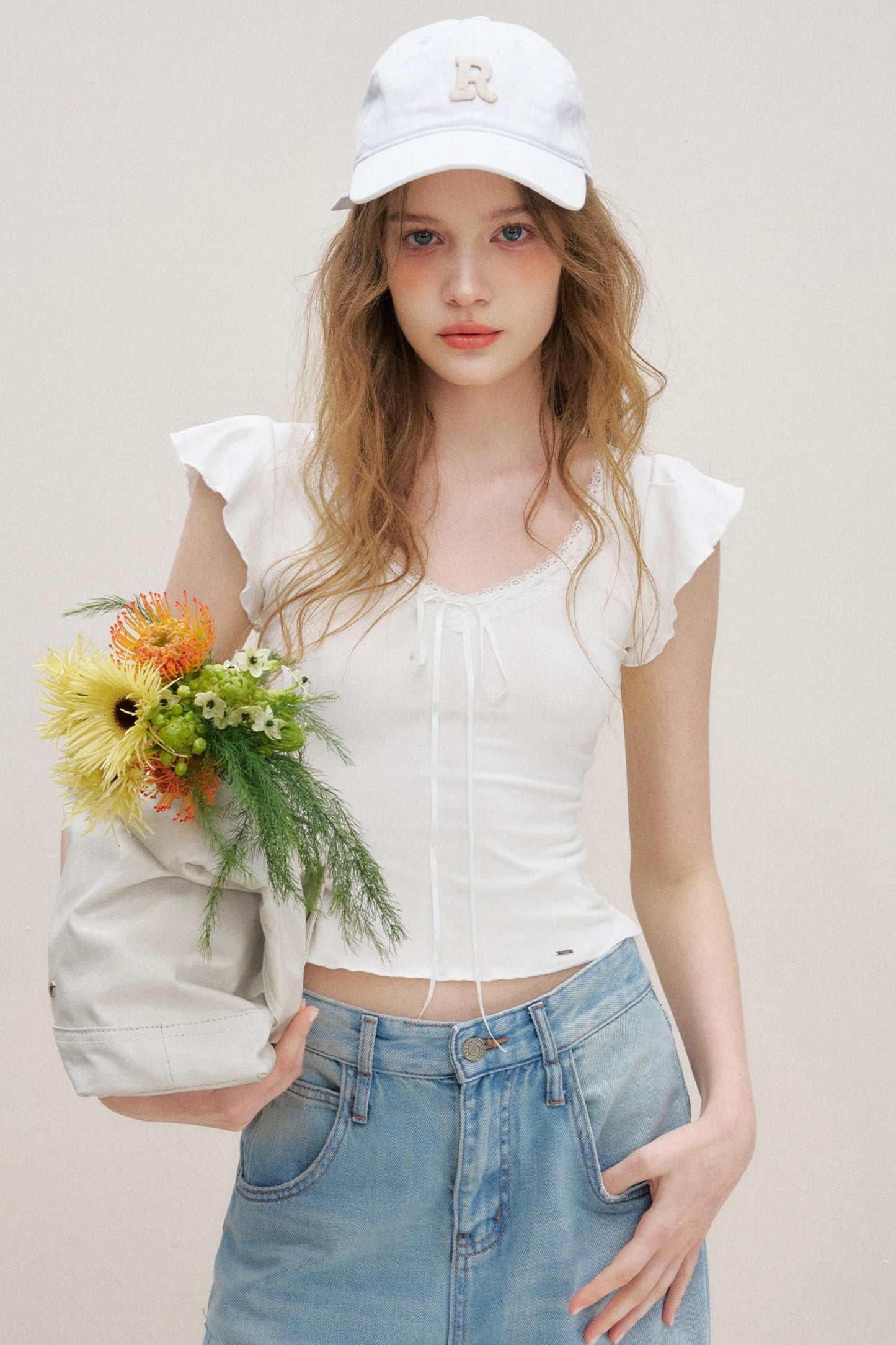 Lace V-Neck Tee Set-Up