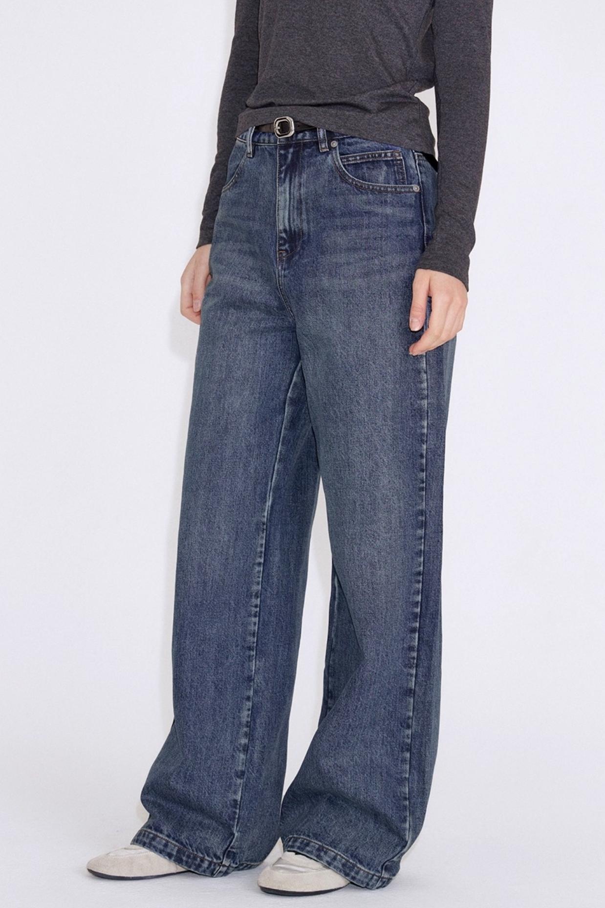 Straight Fit Retro Washed Straight Jeans