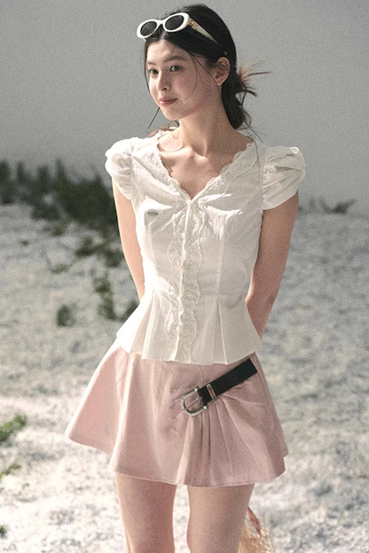 French V-Neck Lace Blouse