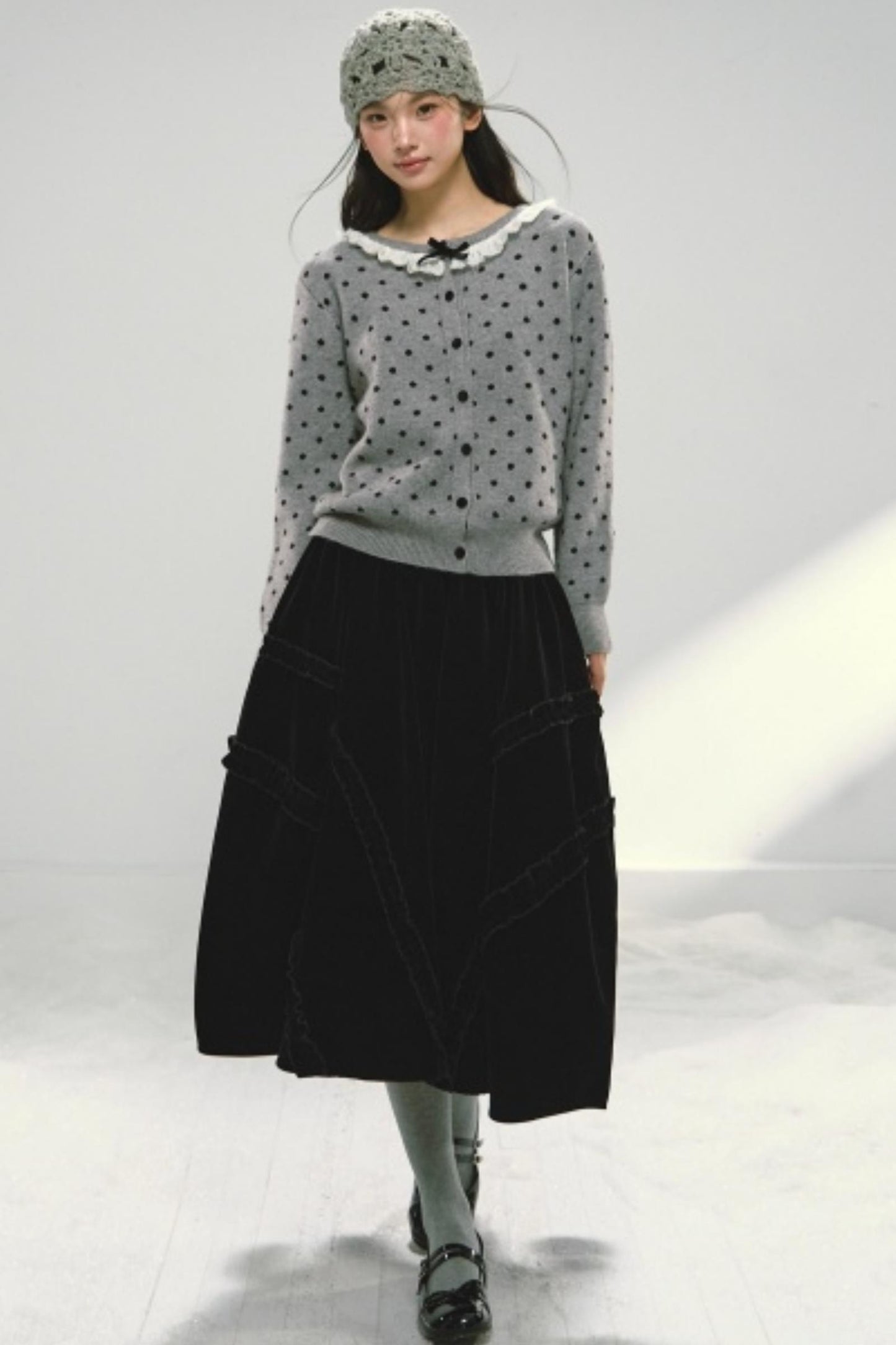 Lace Collar Polka Dot Cardigan