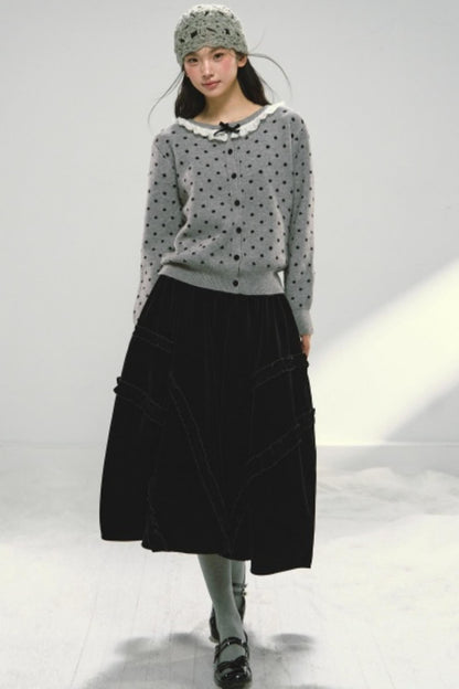 Lace Collar Polka Dot Cardigan