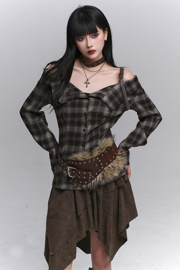 Autumn Check Off Shoulder Top