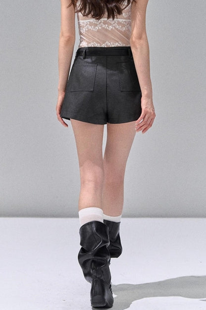 Black Leather Womens Shorts