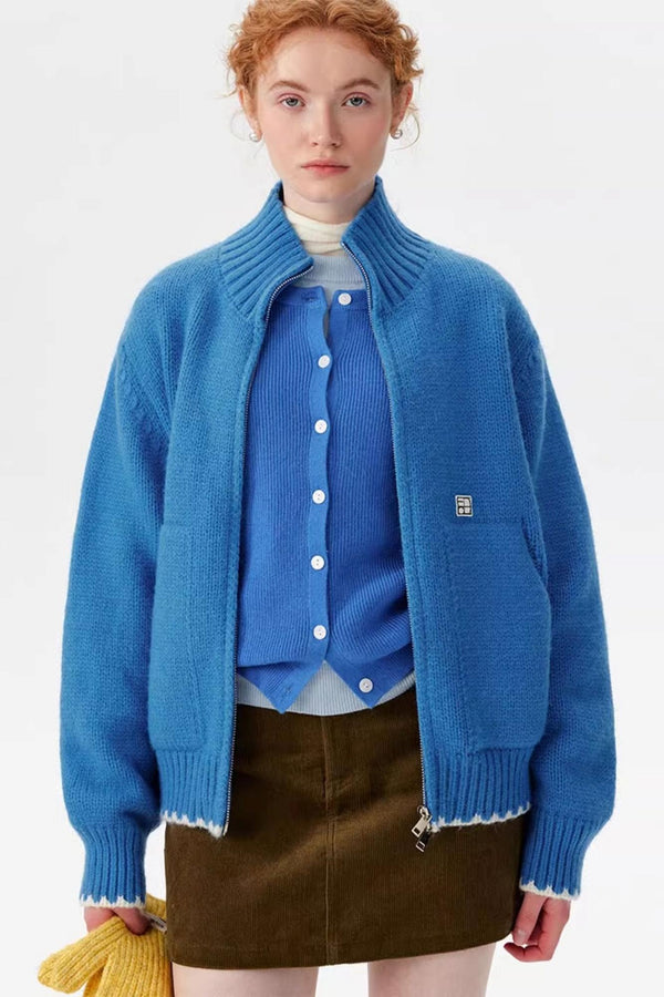 Candy-Colored Double-Zip Knitted Jacket