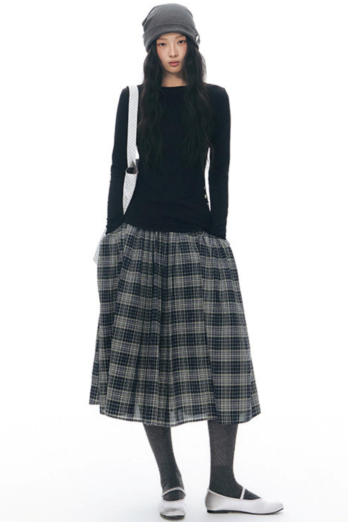 Retro Plaid Umbrella Skirt