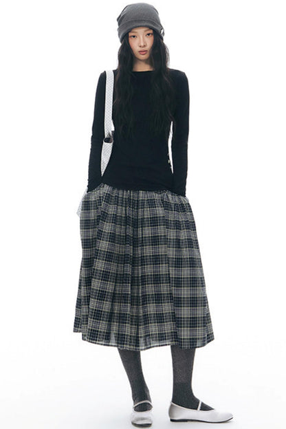 Retro Plaid Umbrella Skirt