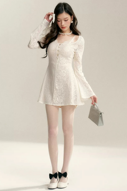 Hollow-Out Jacquard Lace Dress