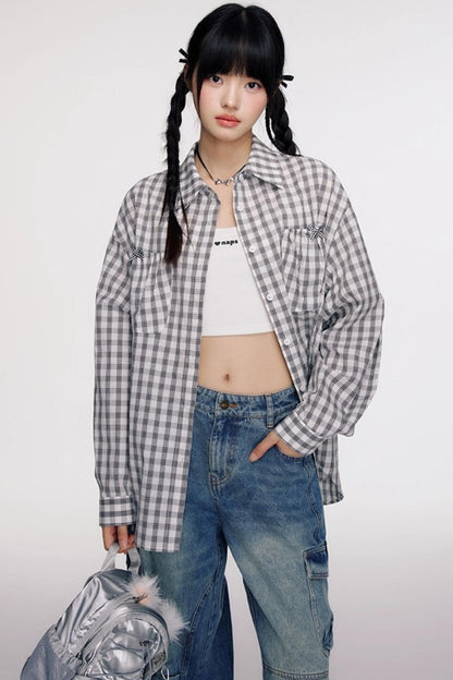 Vintage Bow Pocket Long-sleeved Shirt