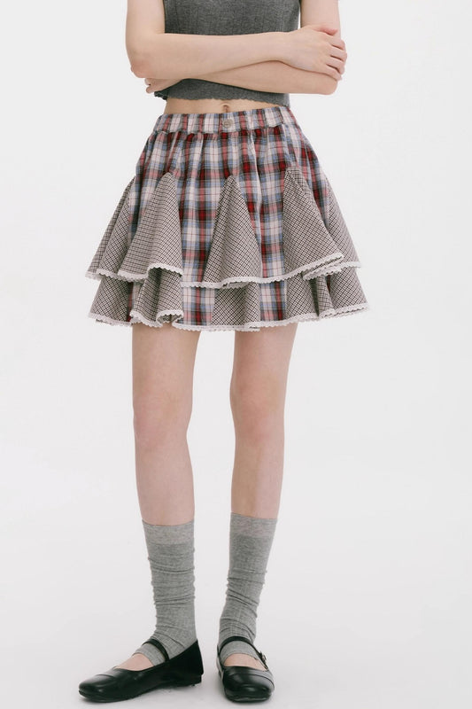 Wave Splicing Pleated Short Skirt