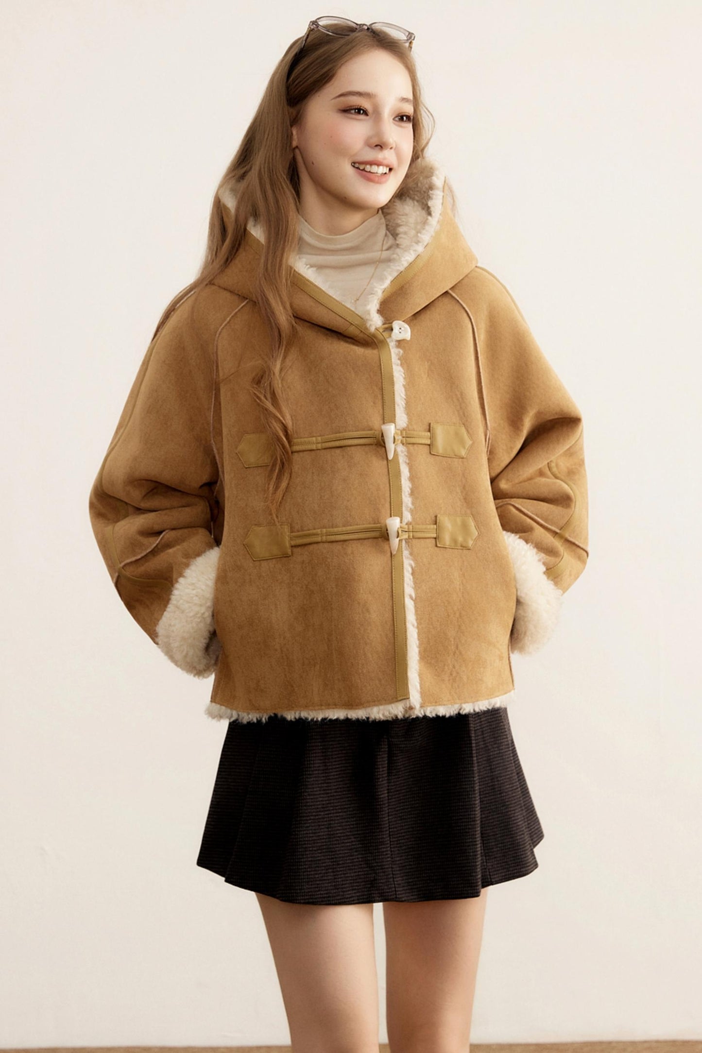 Short Suede Hooded Brown Jacket